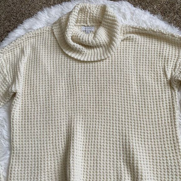Mud Pie Waffle Knit Turtleneck Sweater Cream Women’s Size Small - Picture 5 of 8